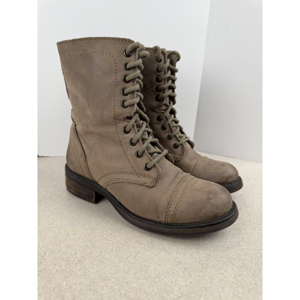 Womens Steve Madden Lace Up Leather Combat Boots Size 7 Gray Zipper